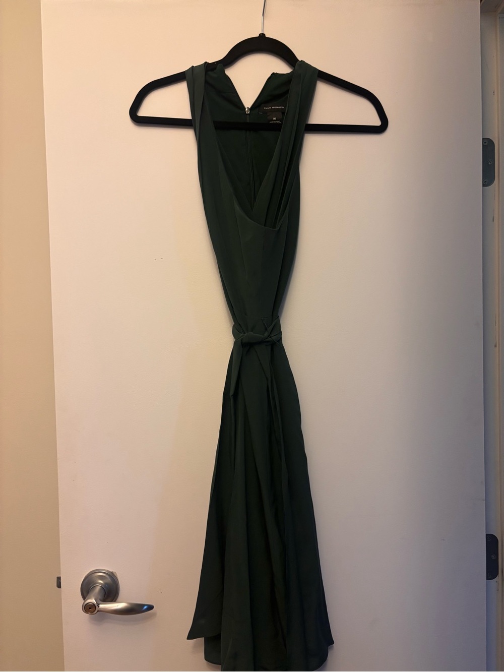 Club Monaco Forest Green V-Neck Tie-Waist Maxi Dress
